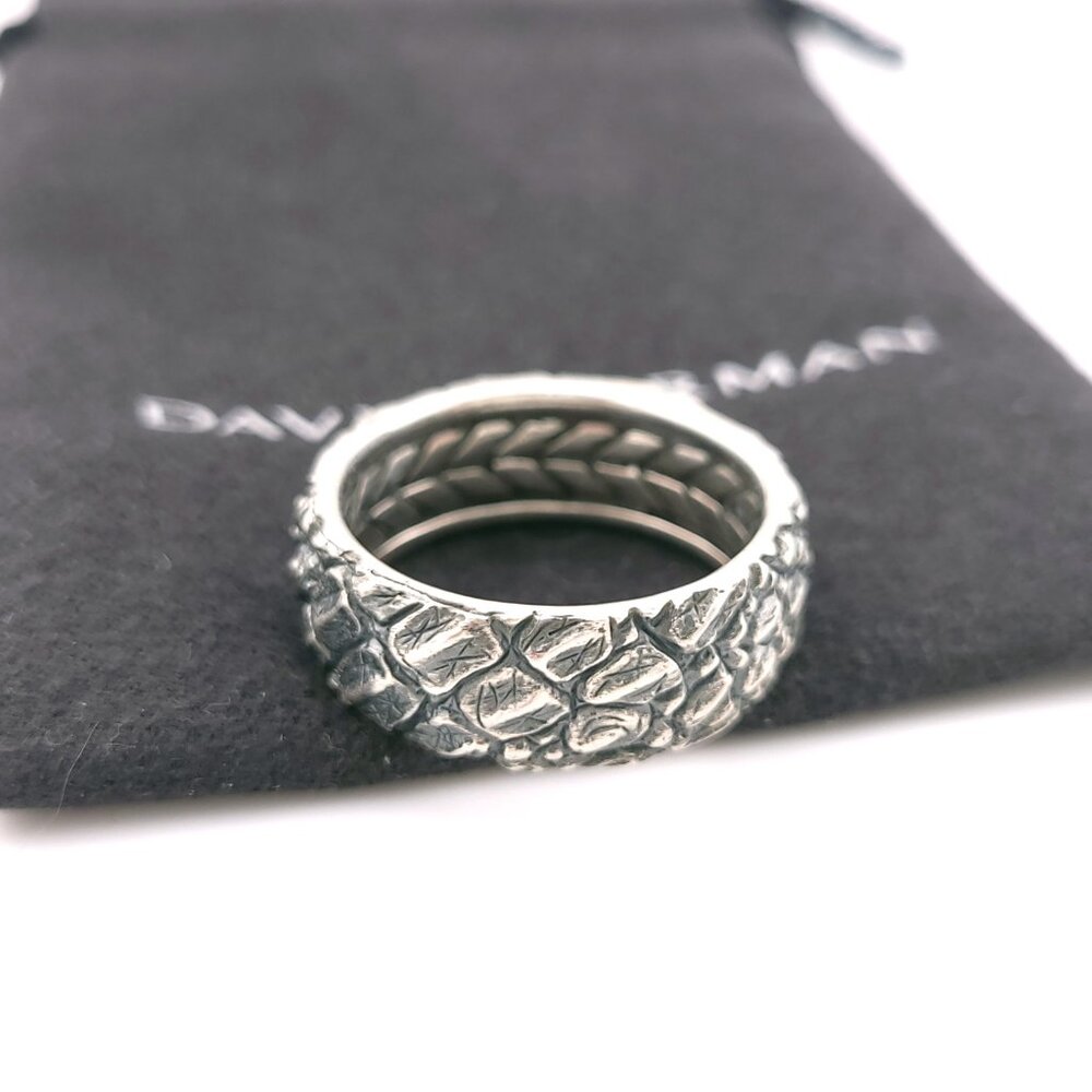 Vintage David Yurman Men`s Sterling Silver 8"mm Naturals Gator Ring Size 9 Pouch